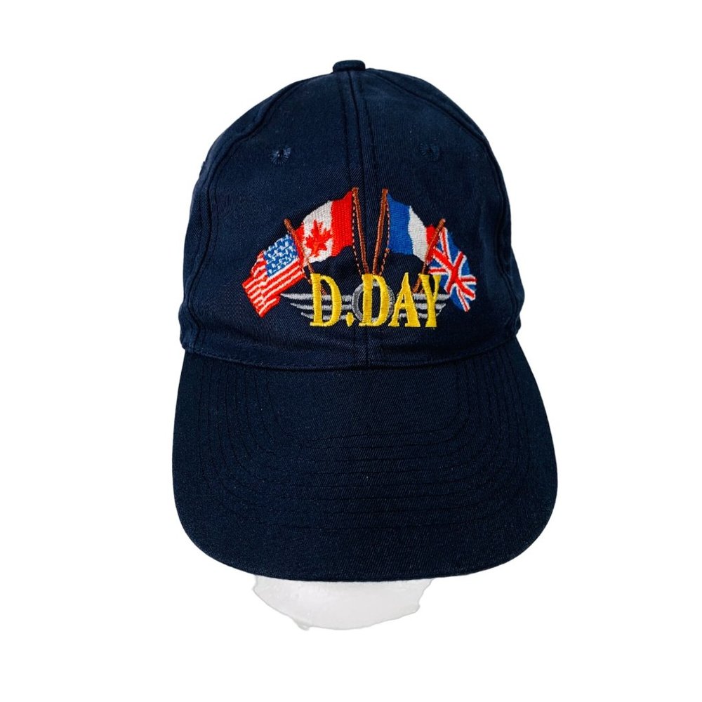 VTG AMCAP Mens D Day Flags of Allies Baseball Cap Hat  WW2 Black Vet Embroidered